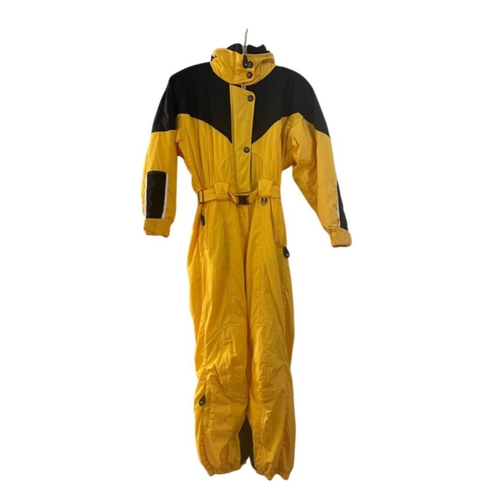Vintage Obermeyer Marilyn Yellow Black Ski Suit Snowsuit Size 6 Thermolite Hood